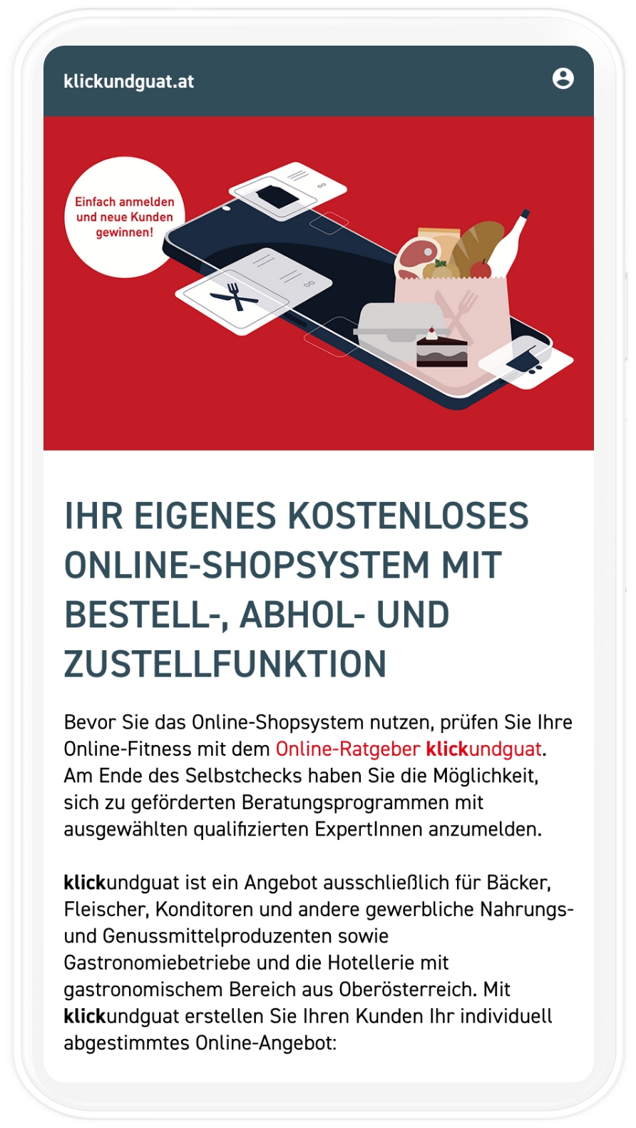 mobiles Mockup der Klickundguat Landingpage