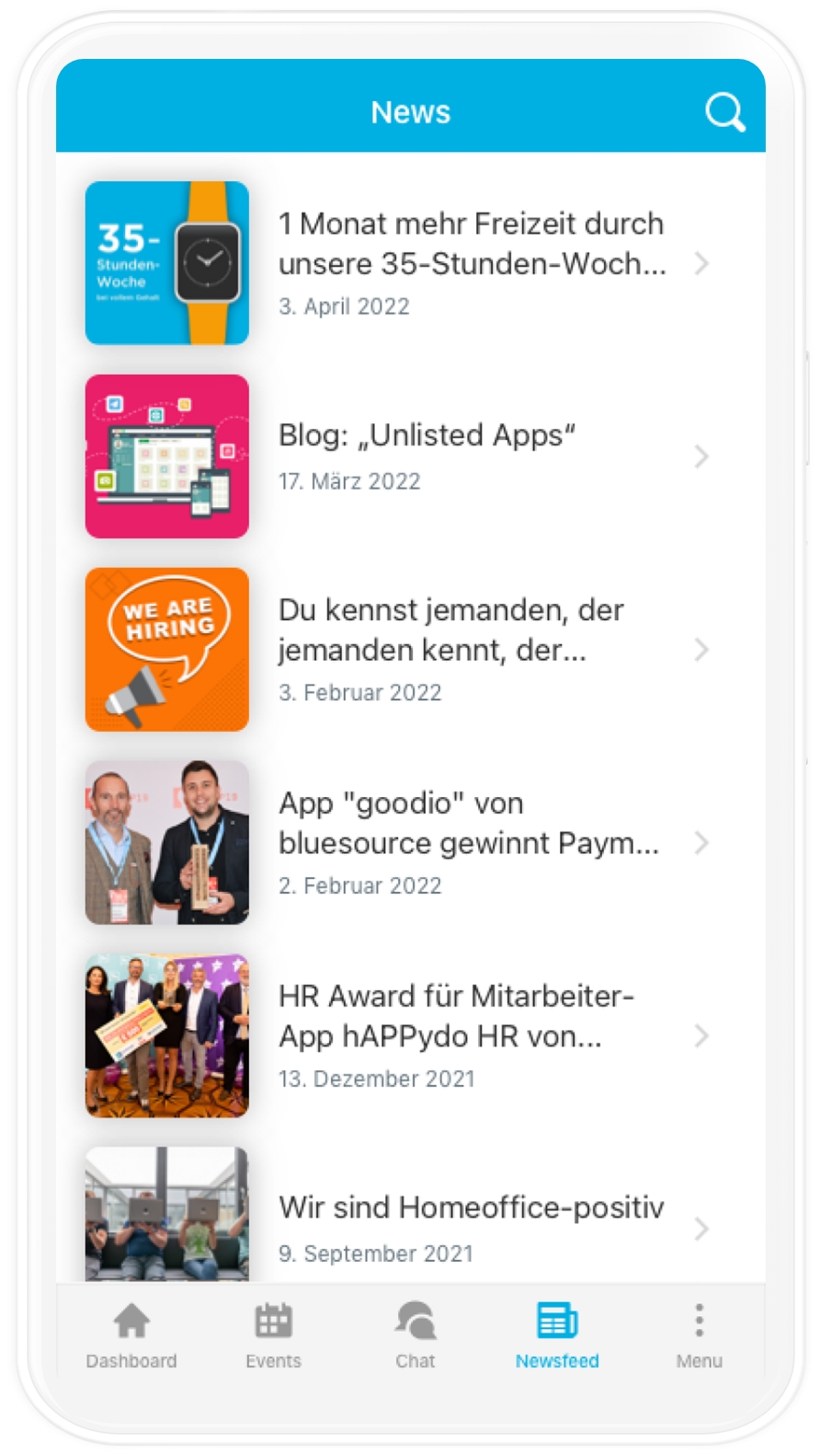 mobiles Mockup der Newsansicht in der hAPPydo App