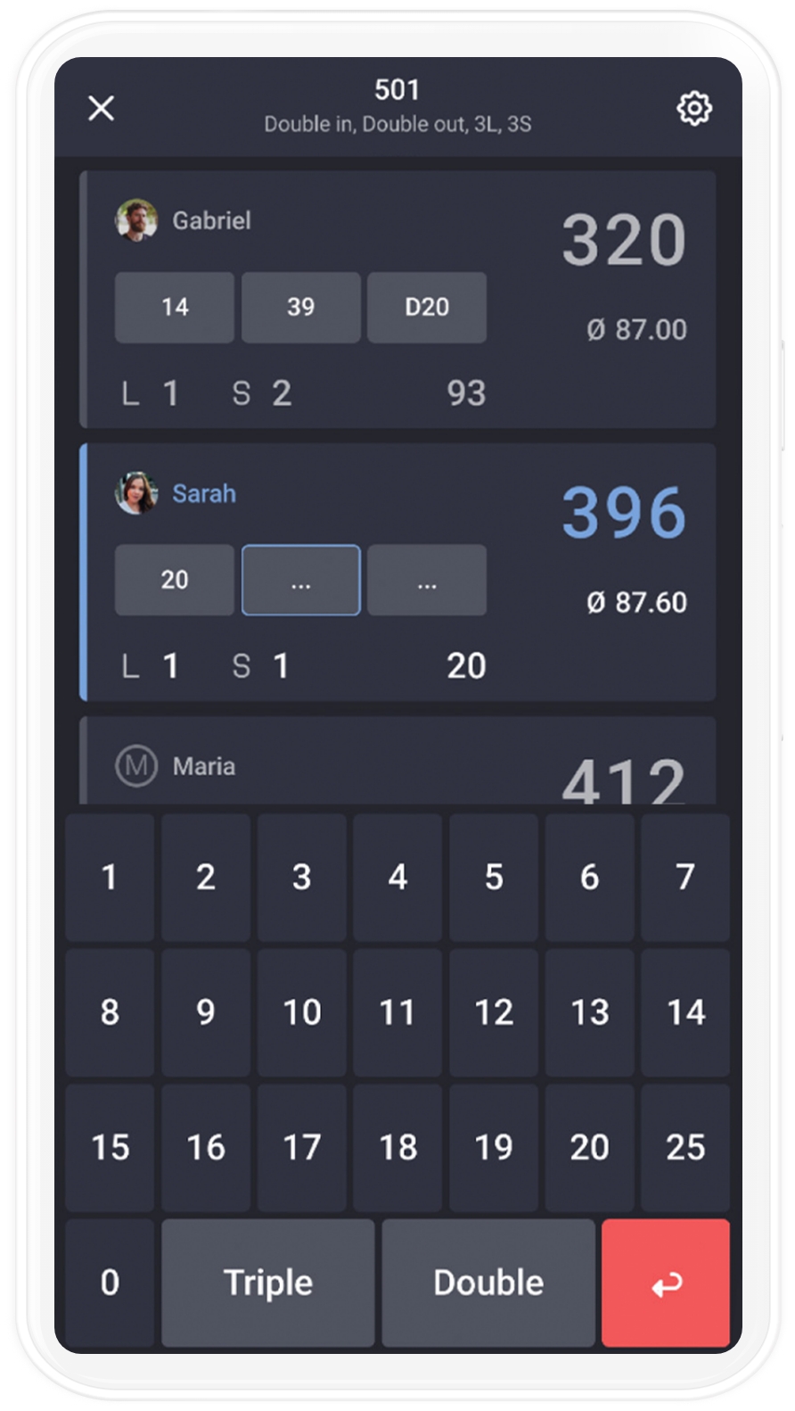 mobiles Mockup der Spieleübersicht in der Dart App