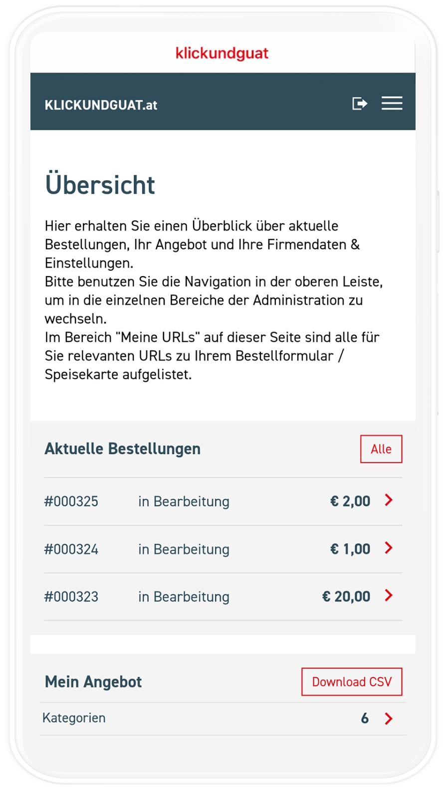 mobiles Mockup der Übersicht in der Klickundguat App