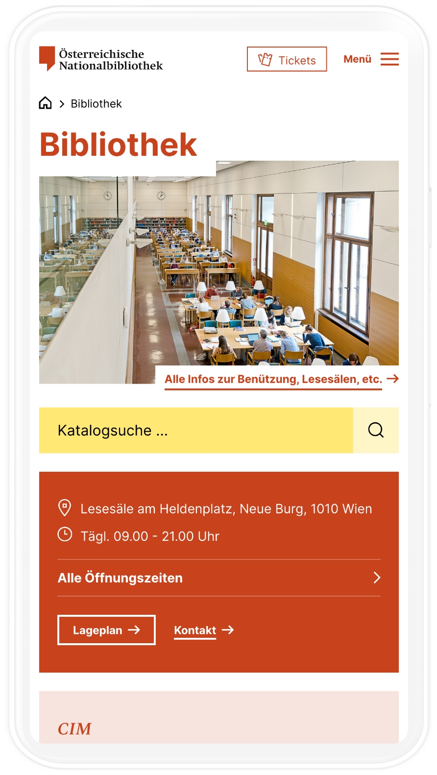 Tablet-Mockup der Bibliotheks-Startseite der Österreichischen Nationalbibliothek