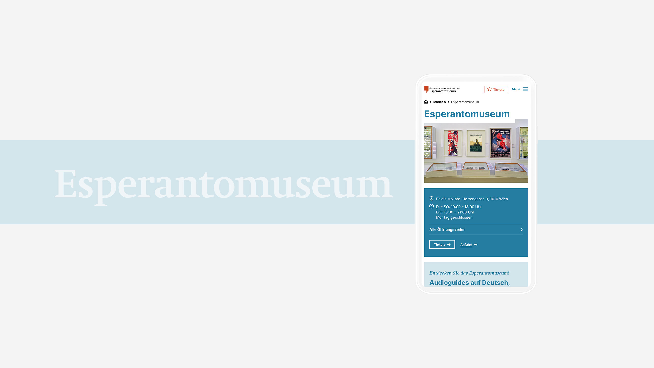 Ein mobiles Mockup der Museums-Seite des Esperantomuseums der Nationalbibliothek