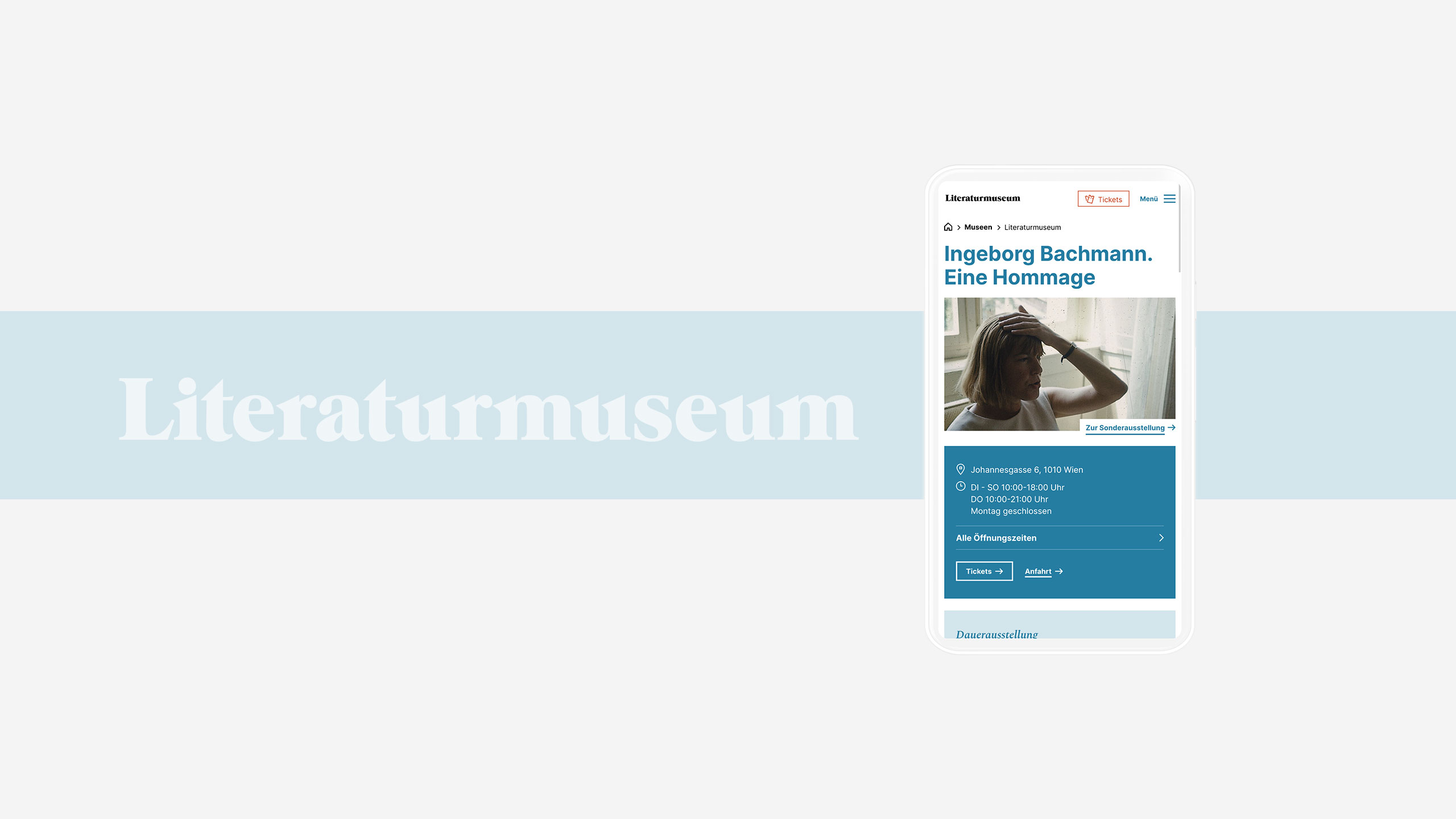 Ein mobiles Mockup der Museums-Seite des Literaturmuseums der Nationalbibliothek