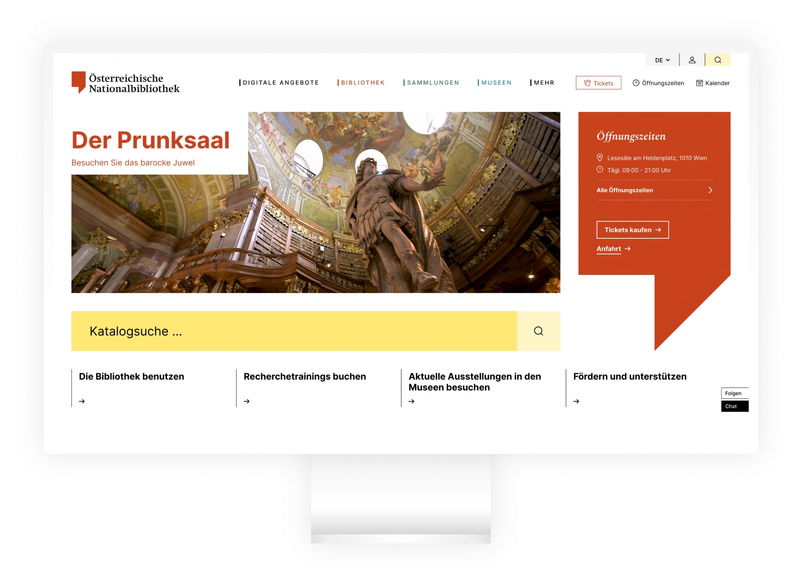 Desktop-Mockup der Startseite der Österreichischen Nationalbibliothek