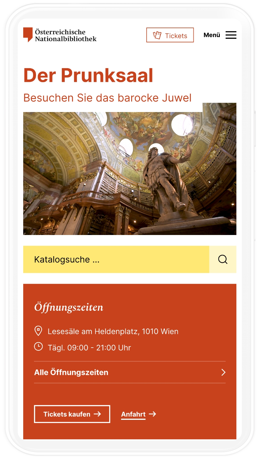 Tablet-Mockup der Startseite der Österreichischen Nationalbibliothek