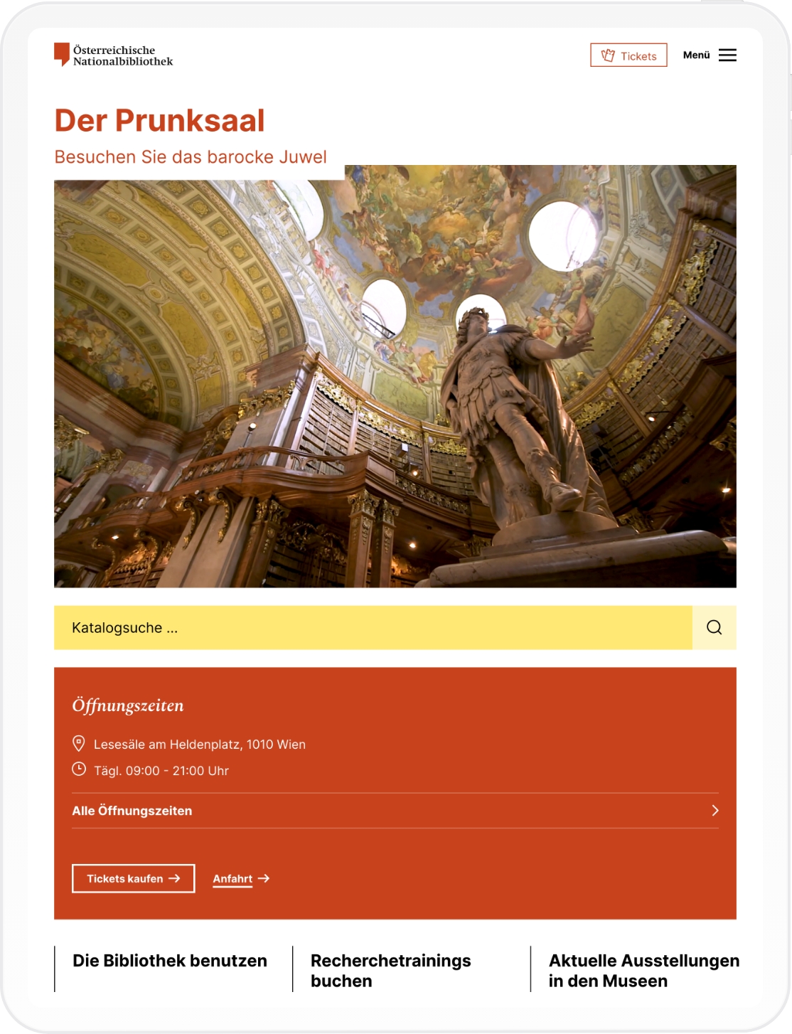 mobiles Mockup der Startseite der Österreichischen Nationalbibliothek