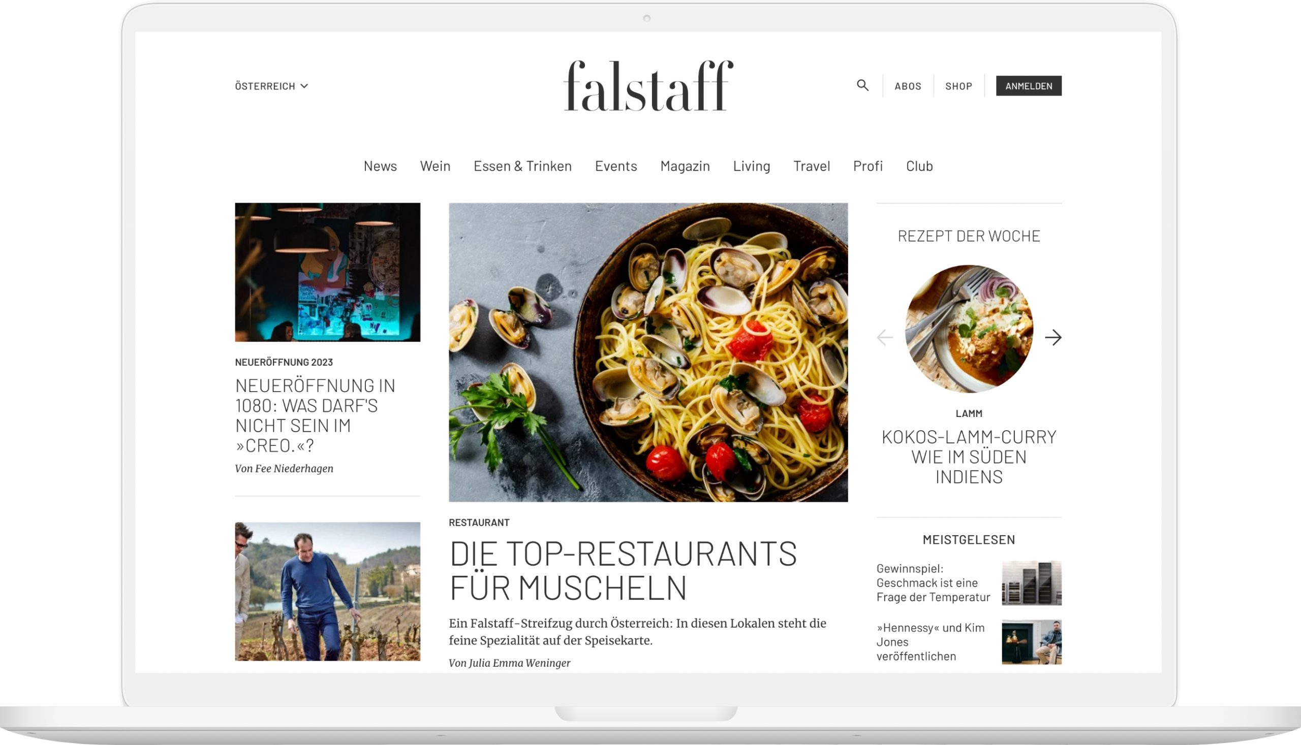 Die Falstaff Website in Laptop Auflösung