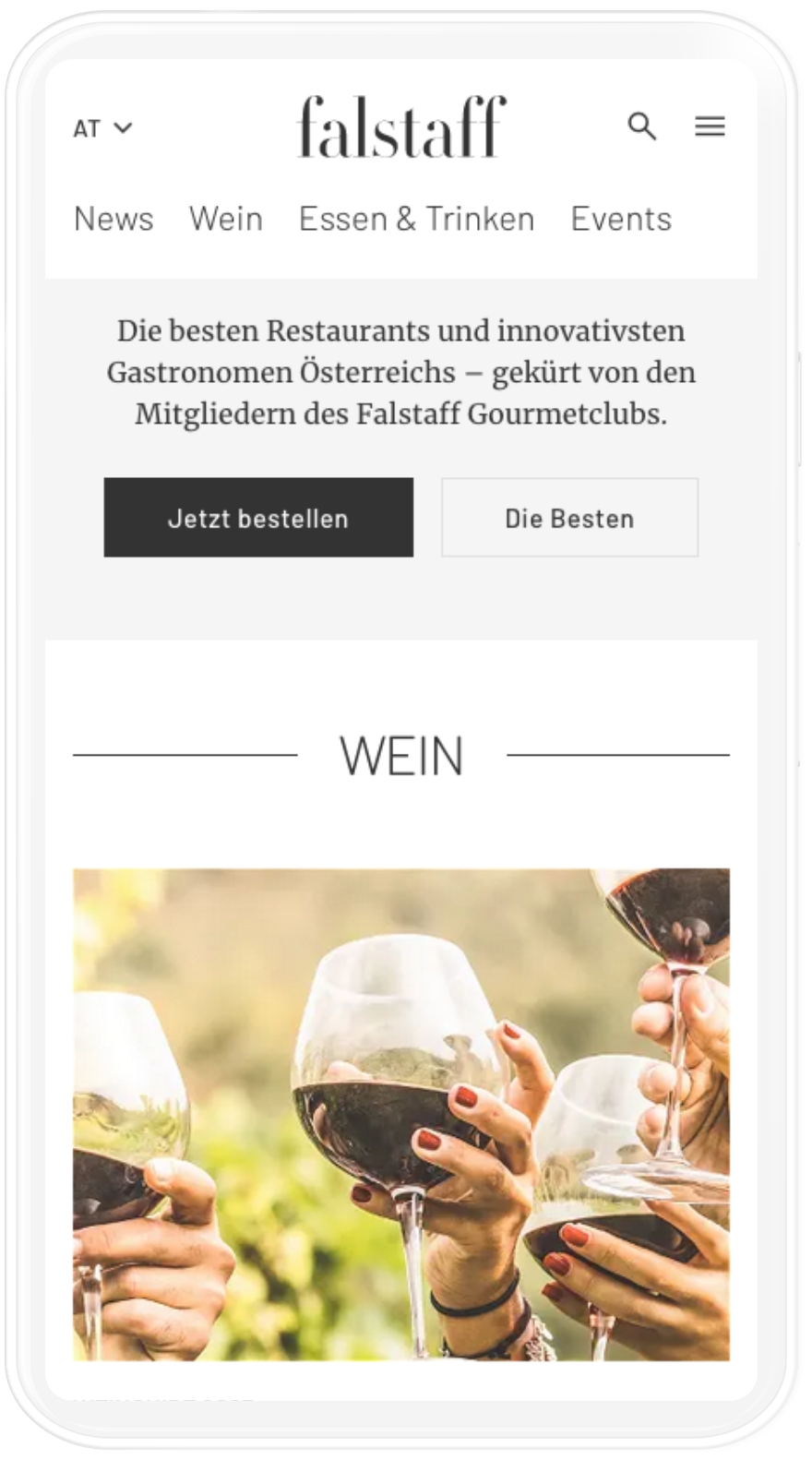 Die Falstaff Website in mobiler Auflösung