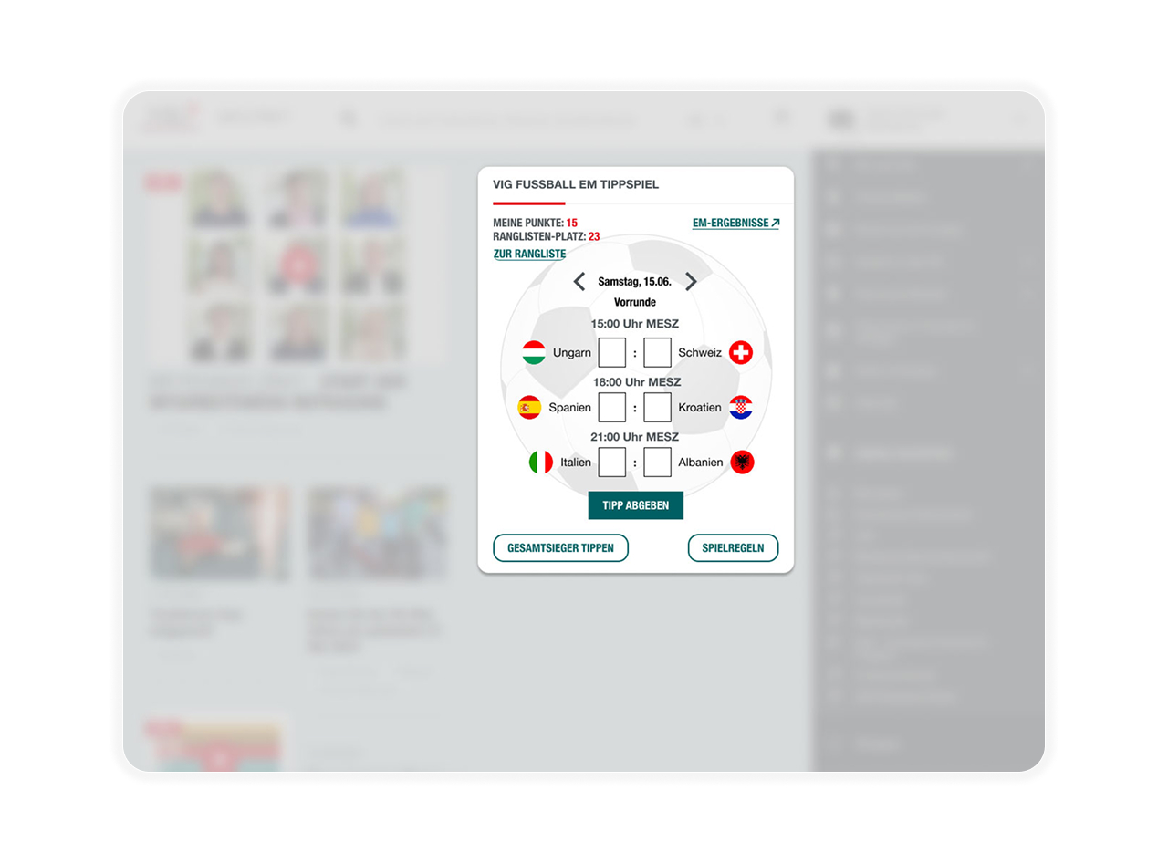 Mockup des VIG Tippspiels in Desktop-Form